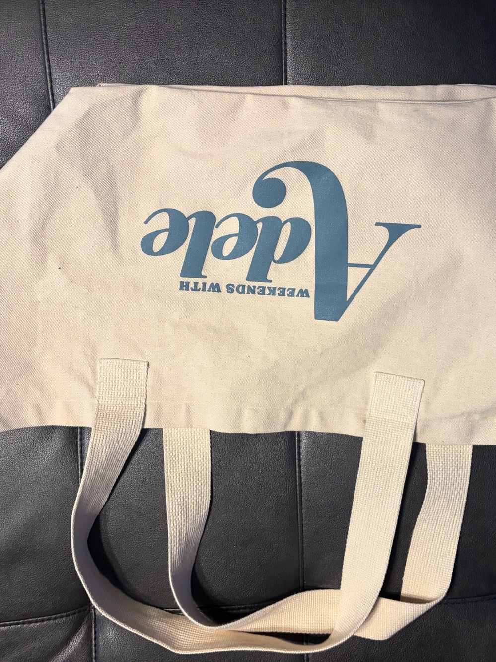 Weekends With Adele Canvas Tote - Cream with Blue Logo